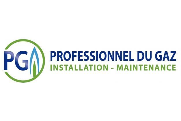 Logo PG Professionnel du Gaz en bleu et vert avec Installation - Maintenance sur fond blanc