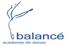 Logotipo de bailarina de ballet azul con el texto “balancé” y “academia de danza”