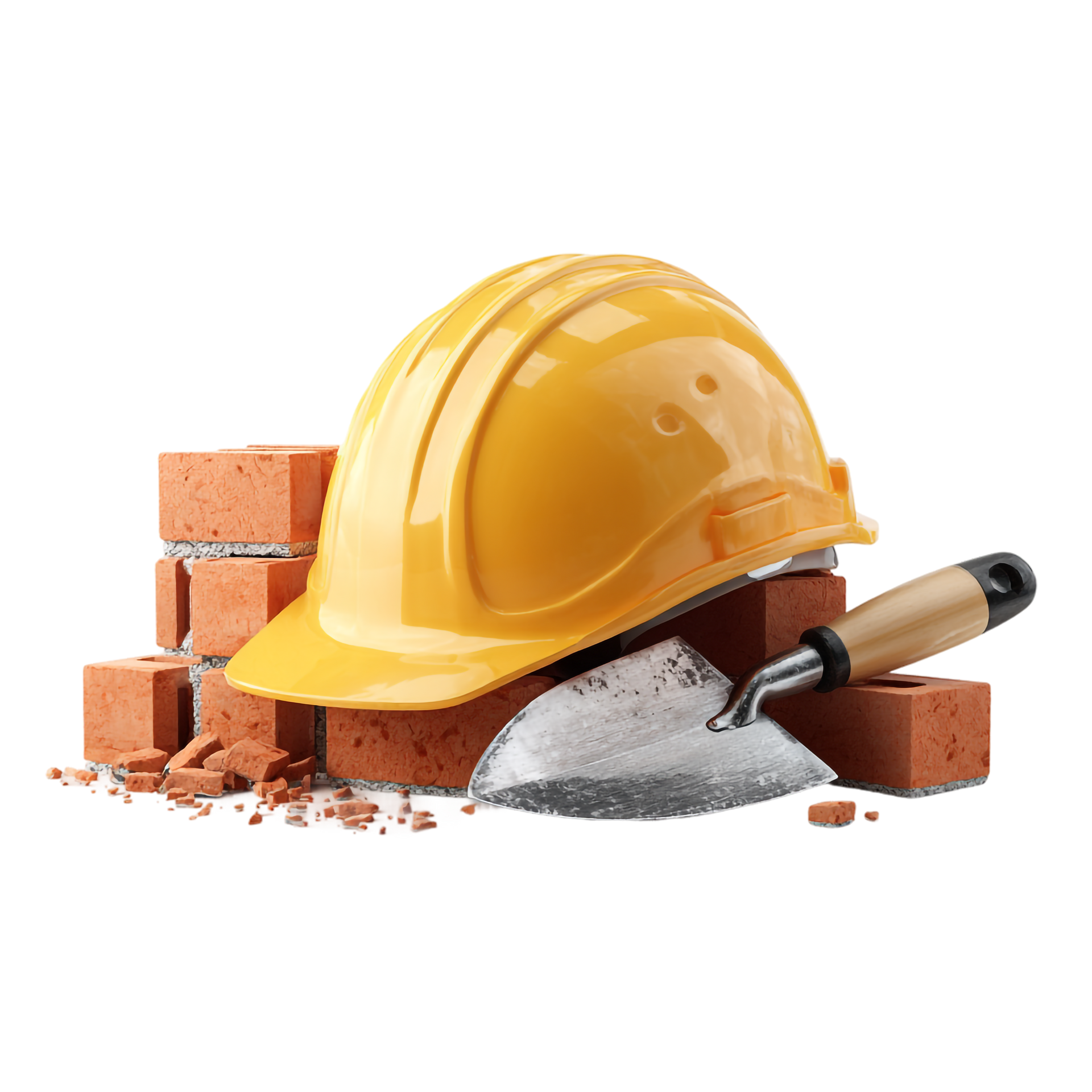 Un casque de chantier jaune poussin avec des briques.