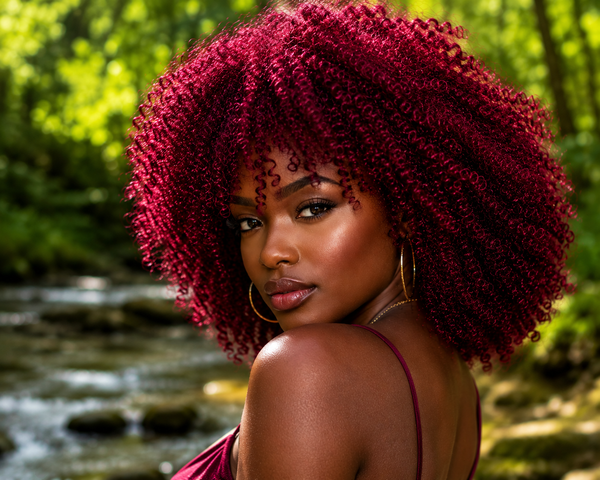 Jeune femme avec une affro rose