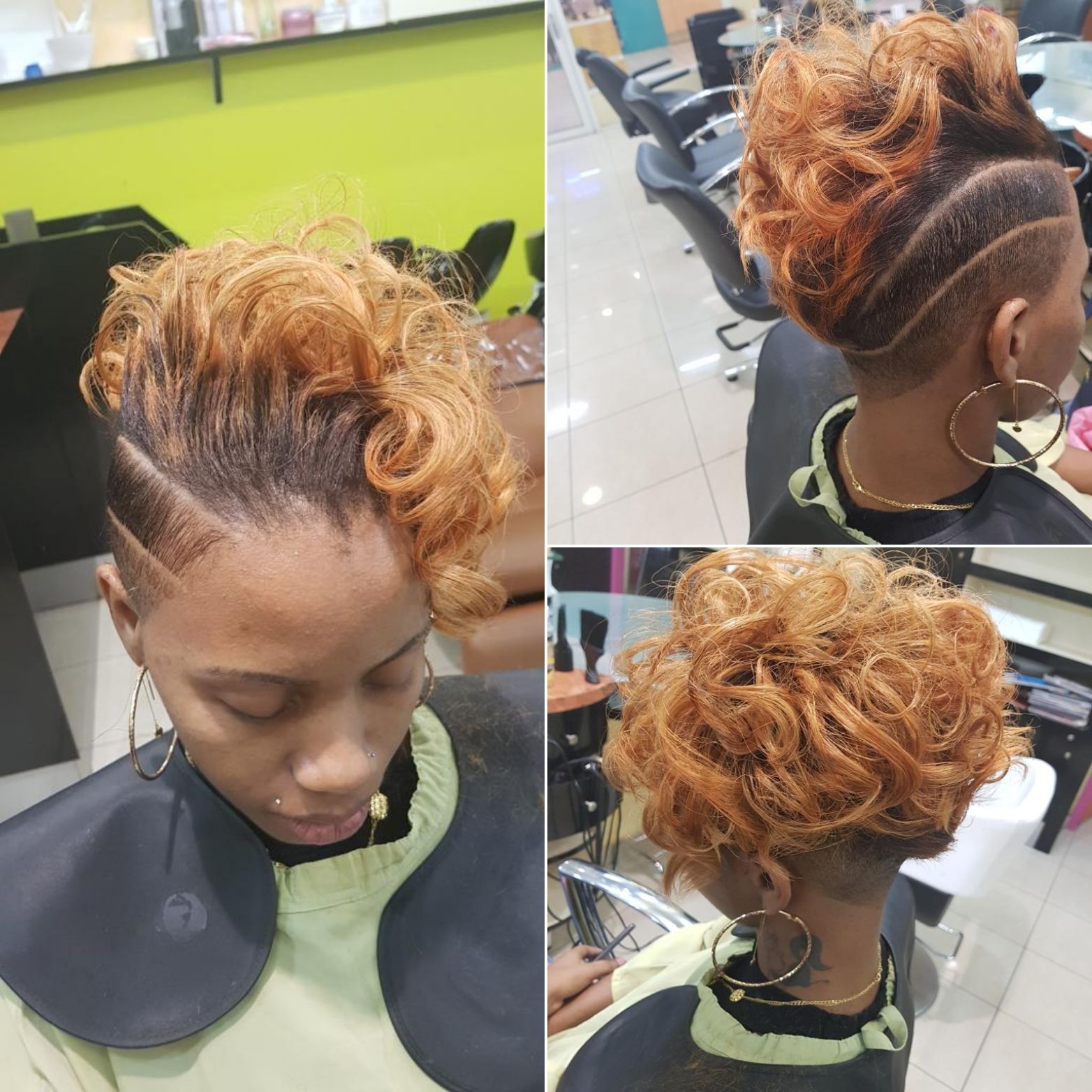 Les étapes en 3 images d'une coiffure, avec lissage et coloration en marron