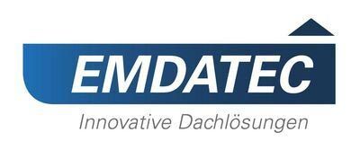 Ein blau-weißes Logo für emdatec innovative dachlösungen