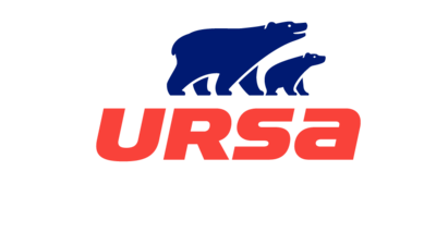 Ein blau-rotes Logo für Ursa mit zwei Bären