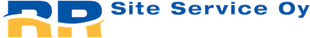 Sinioranssi ”RR Site Service Oy” -logo, jossa on suuret tyylitellyt kirjaimet ja yrityksen nimi