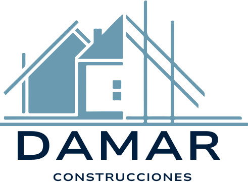 Un logotipo azul y negro para damar construcciones