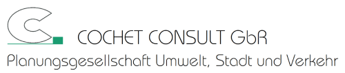 Logo der COCHET CONSULT GbR, Planungsbüro für Umwelt, Stadt und Verkehr; mit grünem Akzent und stilisierter „C“-Form.