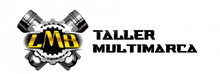 Logo de Taller Multimarca con auto y llave inglesa cruzados, texto negro y amarillo.