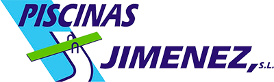 Un logotipo azul y blanco para Piscinas Jiménez.