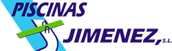 Un logotipo azul y blanco para Piscinas Jiménez.