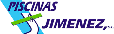 Un logotipo azul y blanco para Piscinas Jiménez.