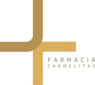 Logotipo de Farmacia Carmelitas con cruz geométrica dorada sobre fondo blanco