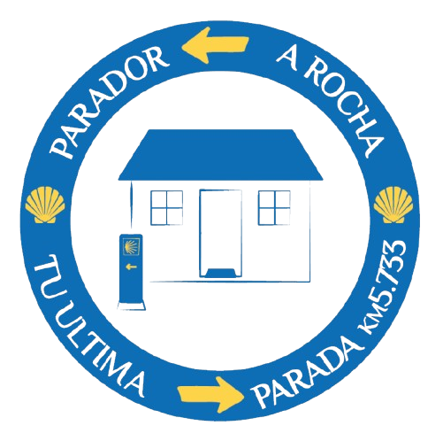 Letrero circular azul con "PARADOR A ROCHA", una casa y "TU ULTIMA PARADA KM 5.733".