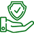 Hand holding a green shield with a checkmark, symbolizing insurance or protection.