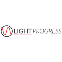 Light Progress logo: Red waveform inside a black circle, beside text 