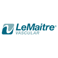 Logo of LeMaitre Vascular: teal and white abstract shape next to blue text on a white background.
