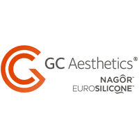 Orange and gray GC Aesthetics logo with 