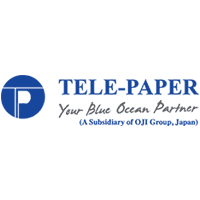 Logo of Tele-Paper, a subsidiary of OJI Group, Japan. It has a blue circle with a 