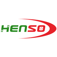 Logo for Henso. Green text with 