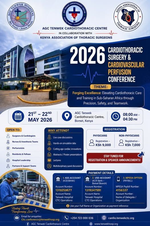 Blue conference poster for 2026 cardiothoracic surgery and cardiovascular conference with dates, venue, and logos
