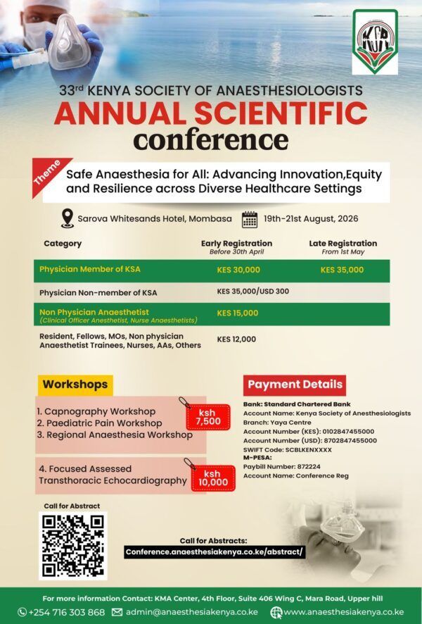 Annual scientific conference poster with blue, orange and green text, workshops, payment details, and QR code
