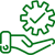Green hand holding a gear with a check mark, representing technical service and support.