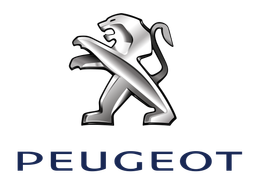 Logo Peugeot représentant un lion argenté dressé sur ses pattes arrière. Inscription « PEUGEOT » en dessous.