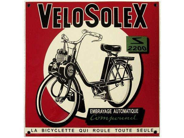 ancienne publicité pour le cyclomoteur Velosolex 2200 en émail