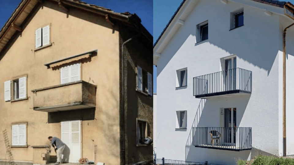 Vue d'une maison avant et après rénovation de la façade