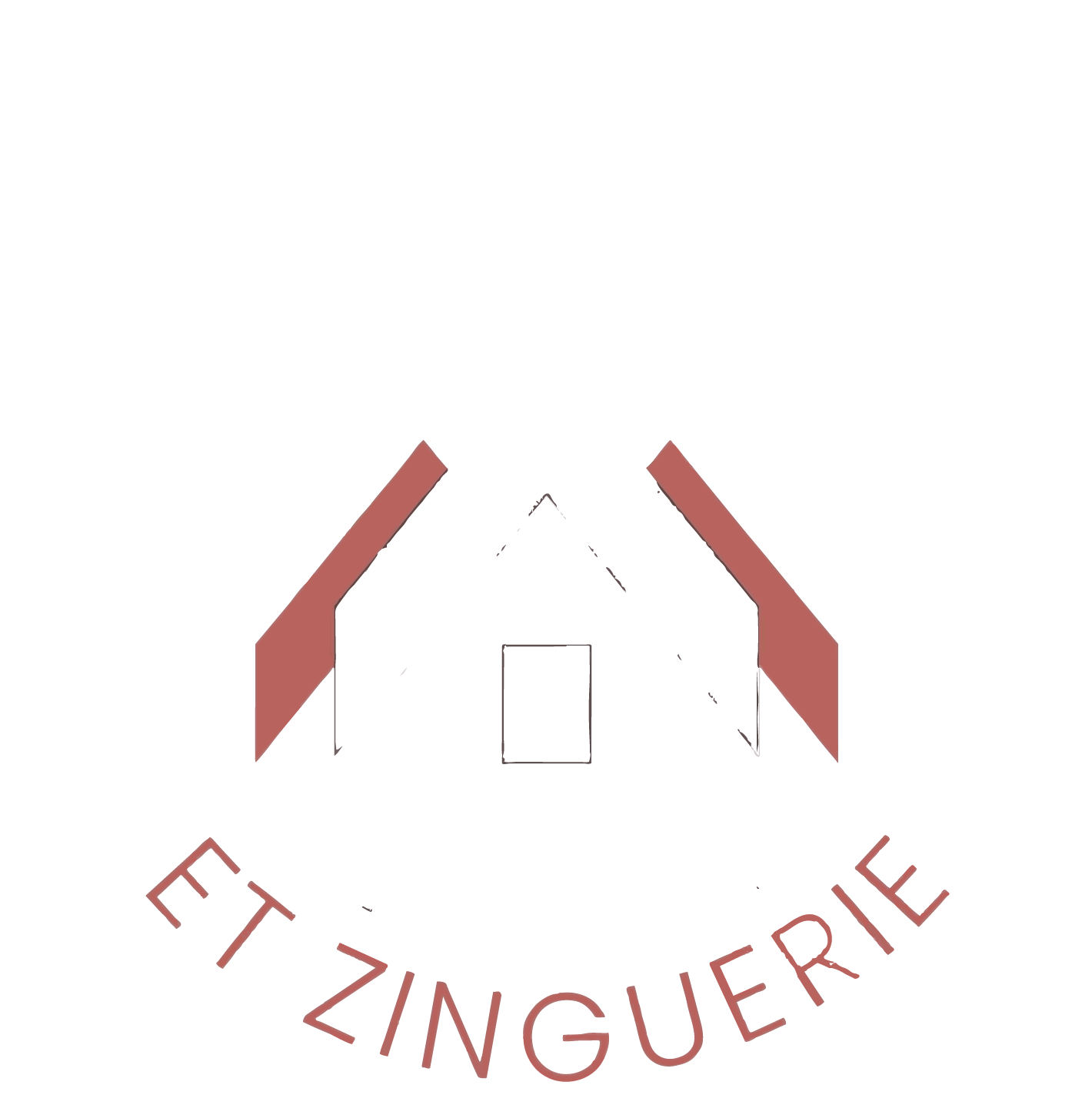 Logo représentant une maison et l'inscription « ET ZINGUERIE » en demi-cercle. Couleurs utilisées : rouge et blanc.