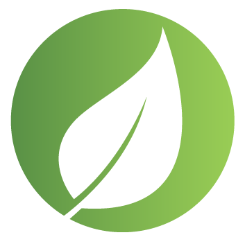 Grünes Blatt in einem grünen Kreis, Farbverlauf im Hintergrund.