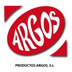 Logotipo de Argos: texto blanco sobre &oacute;valo rojo, tri&aacute;ngulo rojo debajo.