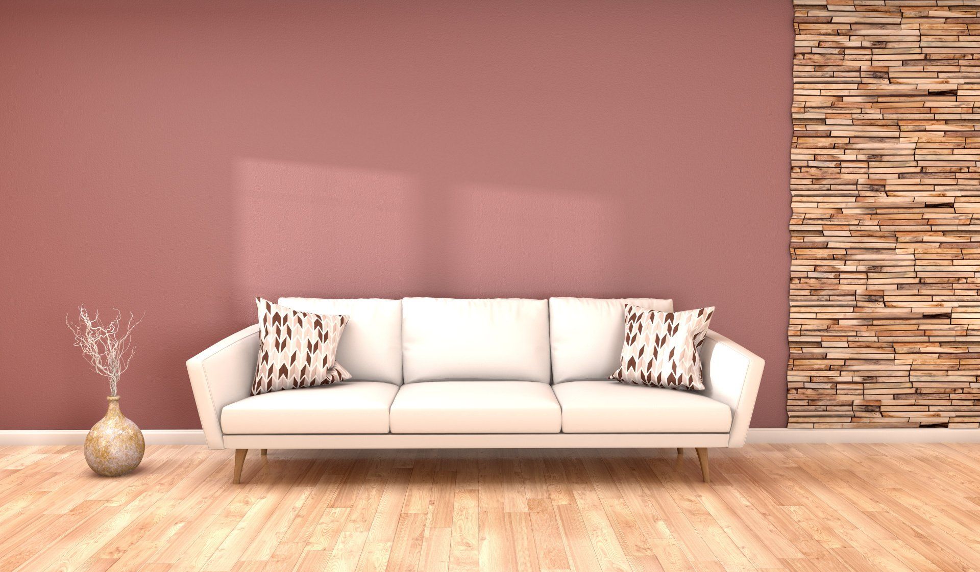 Canapé devant mur rose