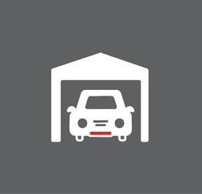 Ein Symbol eines in einer Garage geparkten Autos.