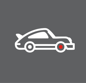 Ein weißes Autosymbol mit einem roten Kreis in der Mitte auf grauem Hintergrund.
