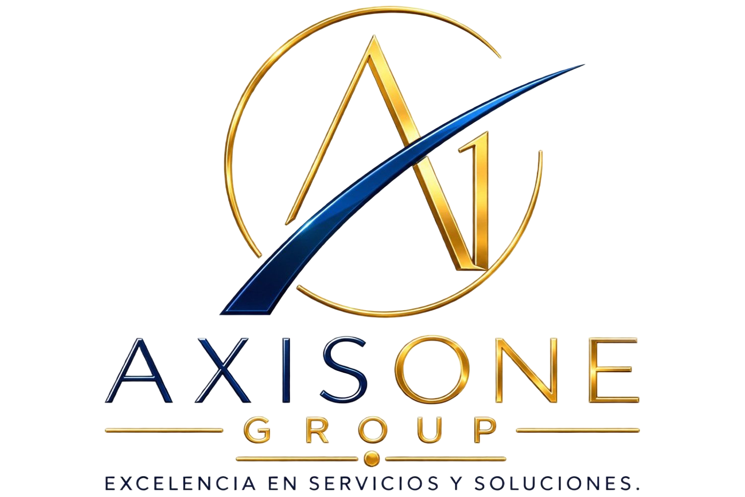 Logotipo de Axis One Group en dorado y azul marino con el eslogan «Excelencia en servicios y soluciones»