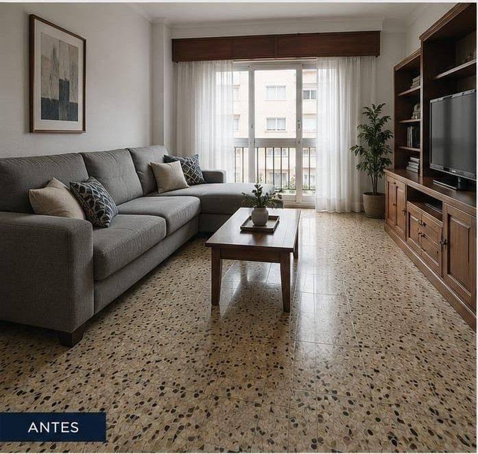 Sala de estar moderna con sofá gris,
