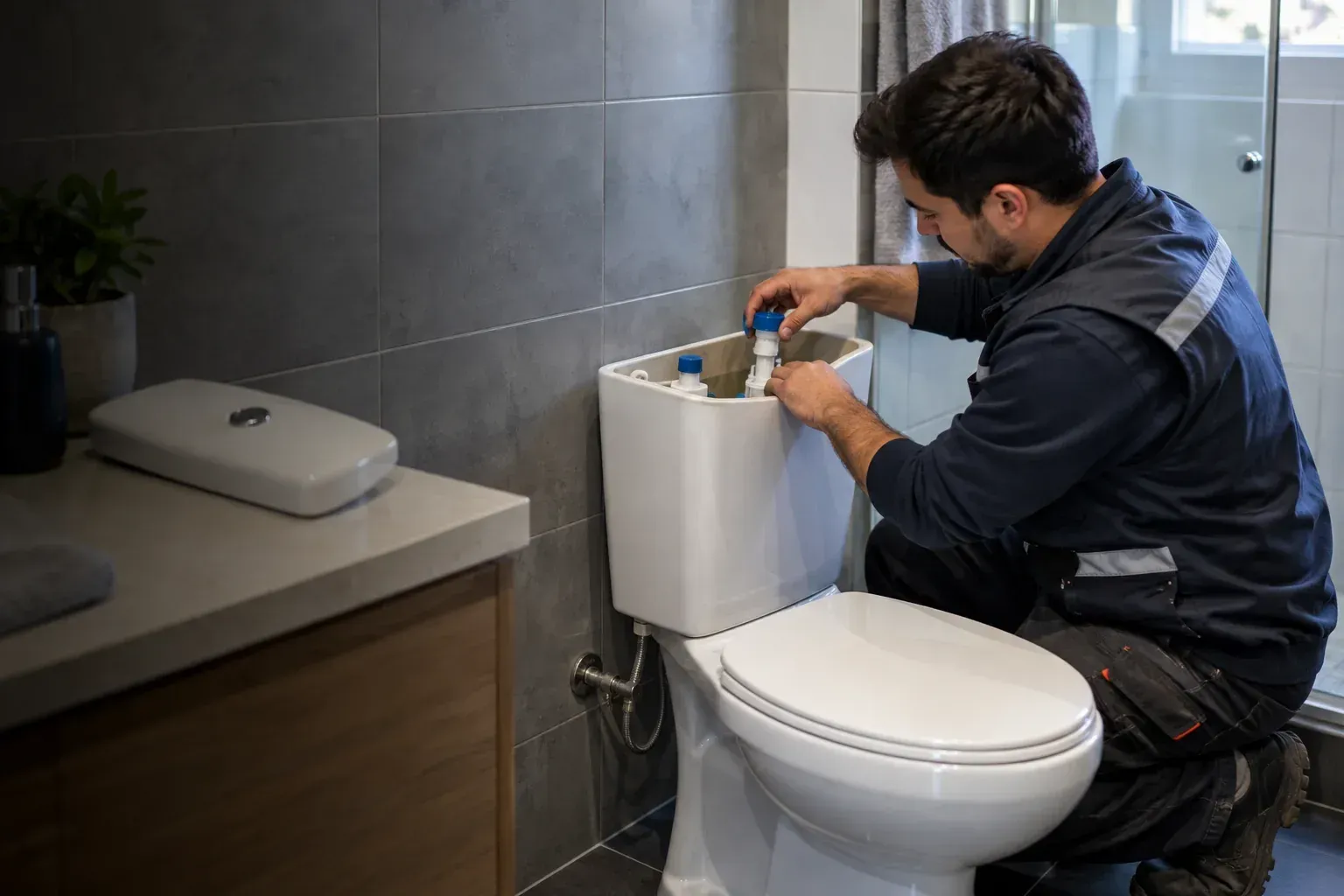 Gasfiter revisando una instalación sanitaria a domicilio en Ñuñoa