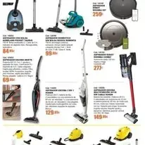 Se muestran una variedad de aspiradoras sobre un fondo blanco.