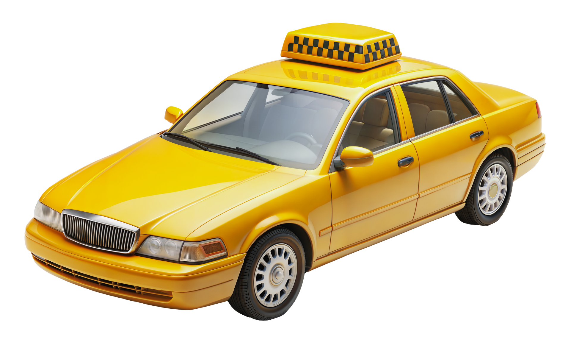 Taxi jaune avec gyrophare à damier.