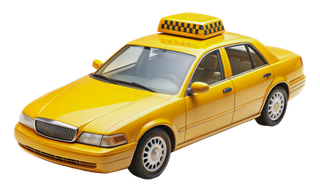 Taxi jaune avec gyrophare à damier.