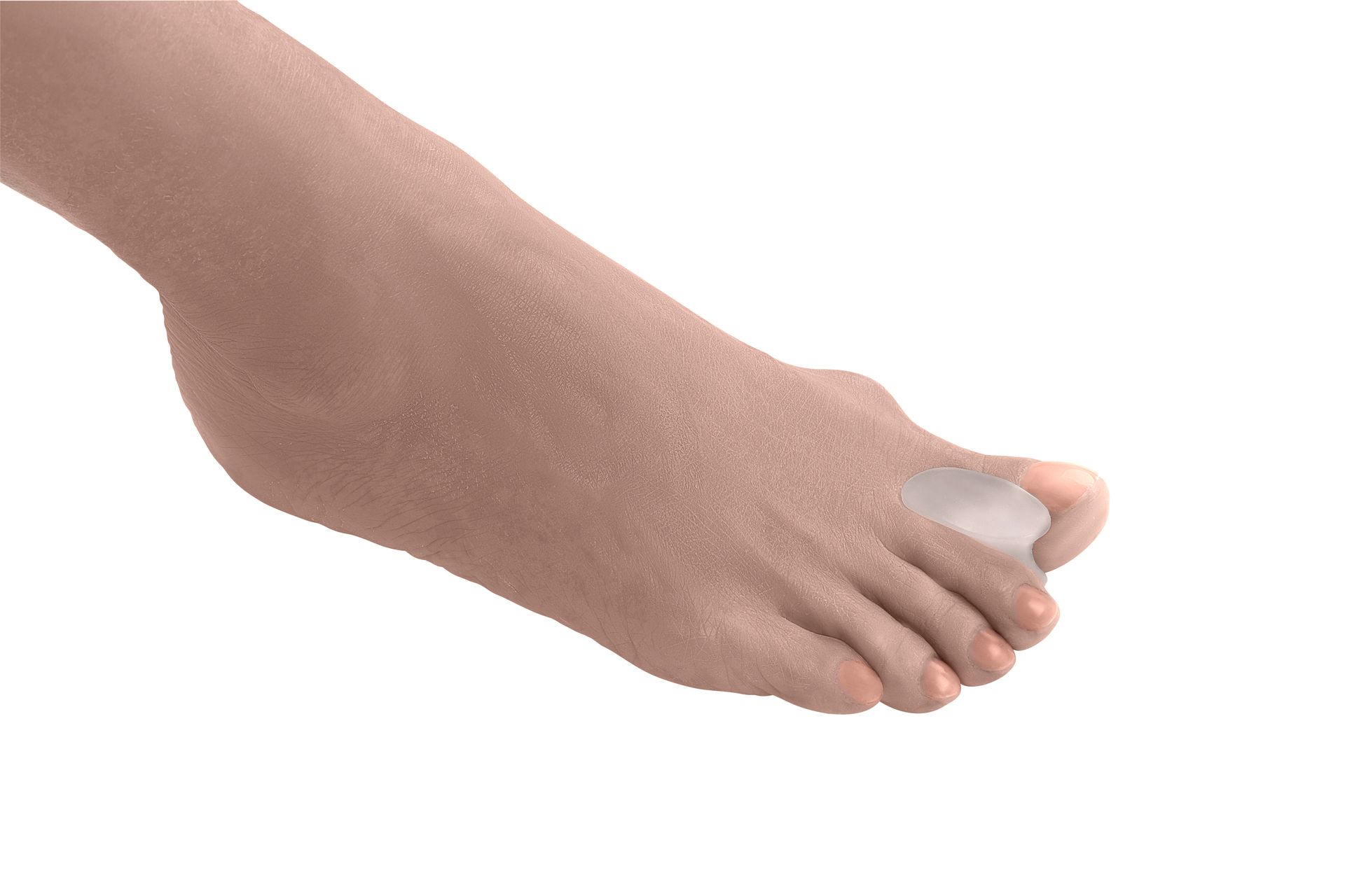 Un primer plano del pie de una persona con un separador de dedos.