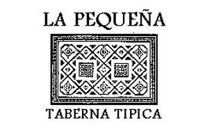 Logo for “La Pequeña Taberna Típica” with a black-and-white geometric tile design