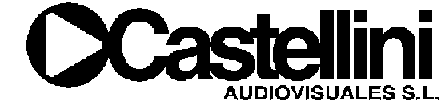 Logotipo de Castellini Audiovisuales SL con un icono de reproducción negro y texto negro en negrita sobre fondo blanco.