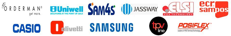 Banner con el logotipo de varias empresas e iconos en rojo, azul y negro sobre un fondo blanco.