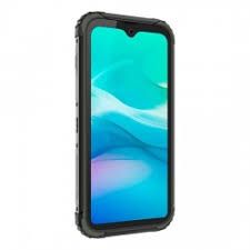 Funda negra resistente para smartphone con pantalla azul verdosa.