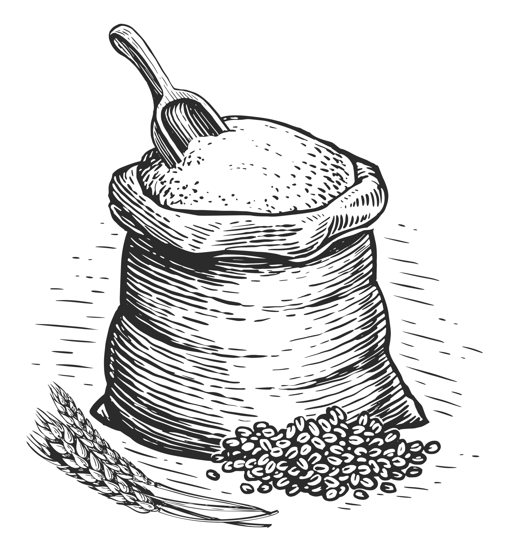 Dessin d'un sac de farine avec du blé