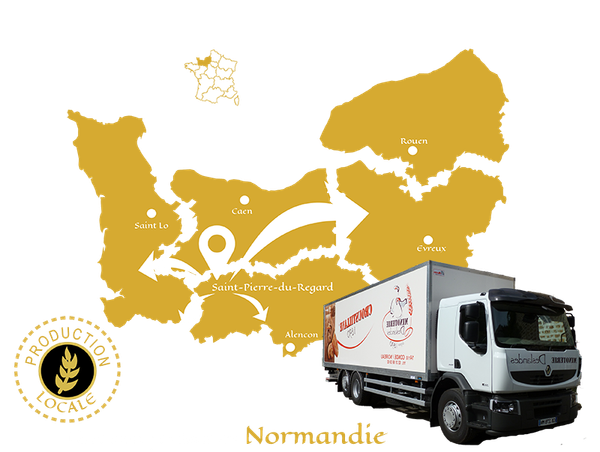 Carte de la Normandie avec un camion qui indique la livraison dans toute la région