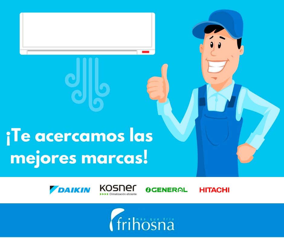 Un hombre de dibujos animados está haciendo un gesto de aprobación con el pulgar frente a un aparato de aire acondicionado.