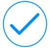 Una marca de verificación azul en un círculo azul sobre un fondo blanco.
