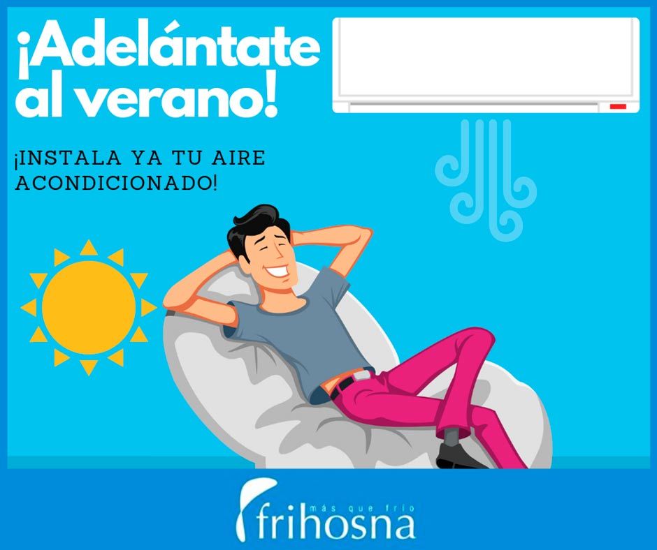 Una caricatura de un hombre acostado en un sillón puf con un aire acondicionado de fondo.